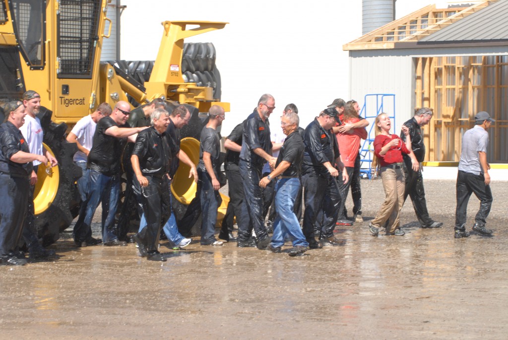 The amusing aftermath of Tigercat staff getting soaked with ice-cold water on a chilly day in late August.