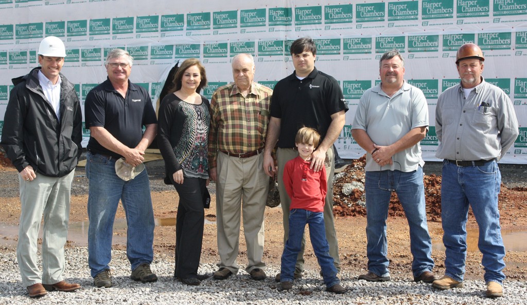 (L-R) Vice-president of Harrison Construction, Lance Wyatt; Tigercat district manager, Johnny Boyd; B & G president, Debbie Webb; B & G CEO, W. J. Bates; B & G vice-president, Justin Webb; Justin’s son, Cameron Webb; branch manager of B & G Moundville, AL, David Long; superintendent of Harrison Construction, Ray Johnston.