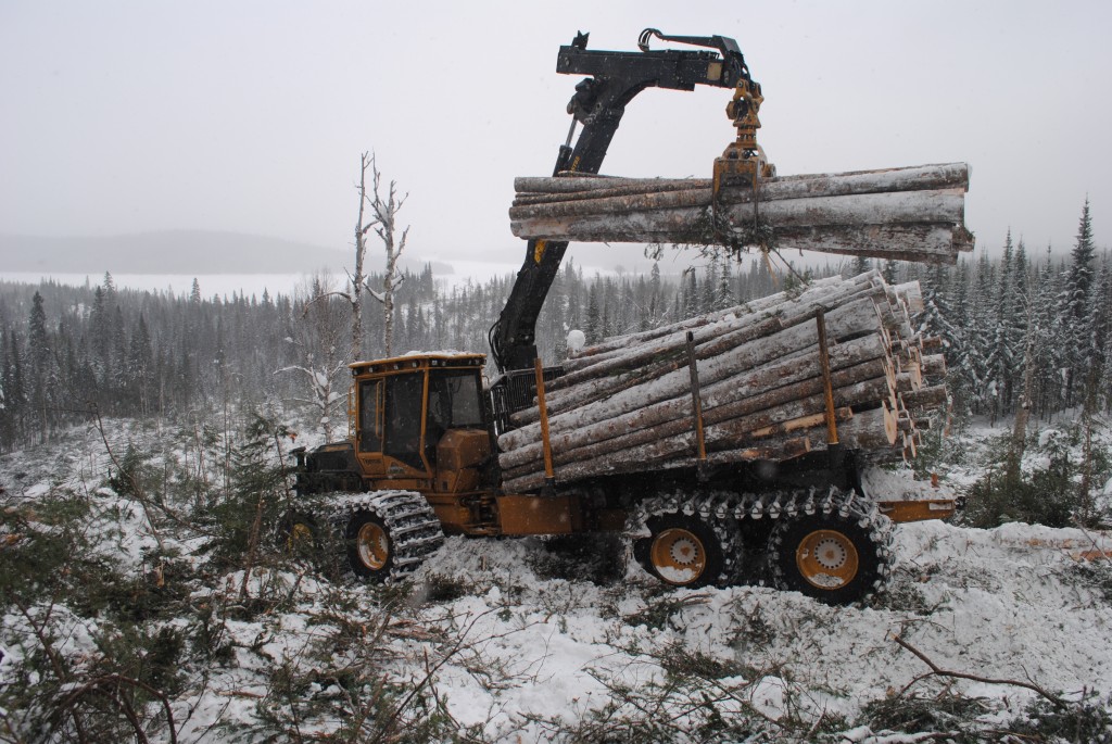 The 1085B forwarder with the Tigercat F195T85 crane, Tigercat FG43 grapple and low-wide bunk.