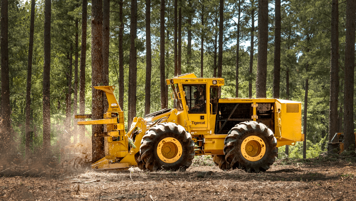 Tigercat 720G wheel feller buncher working in the field