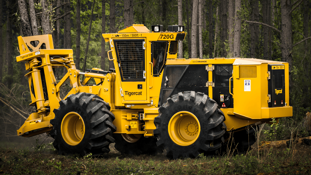 Image of a Tigercat 720G wheel feller buncher working in the field