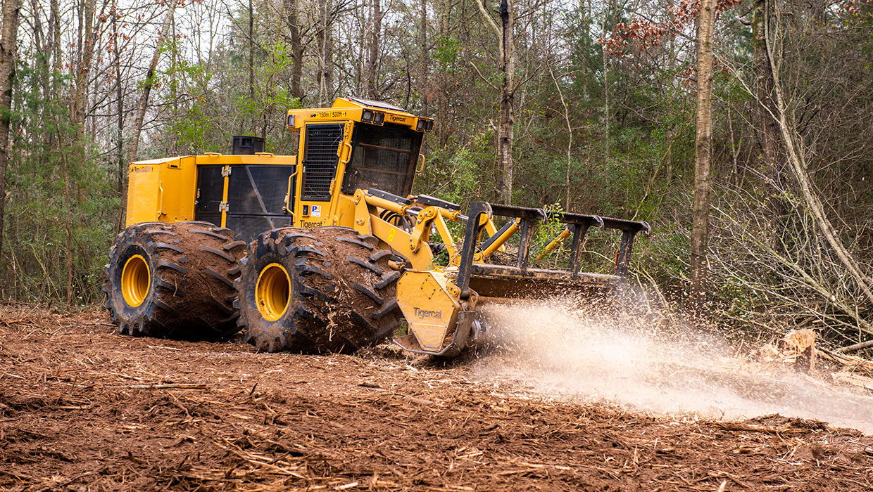 Image of a Tigercat M726G mulcher working in the field