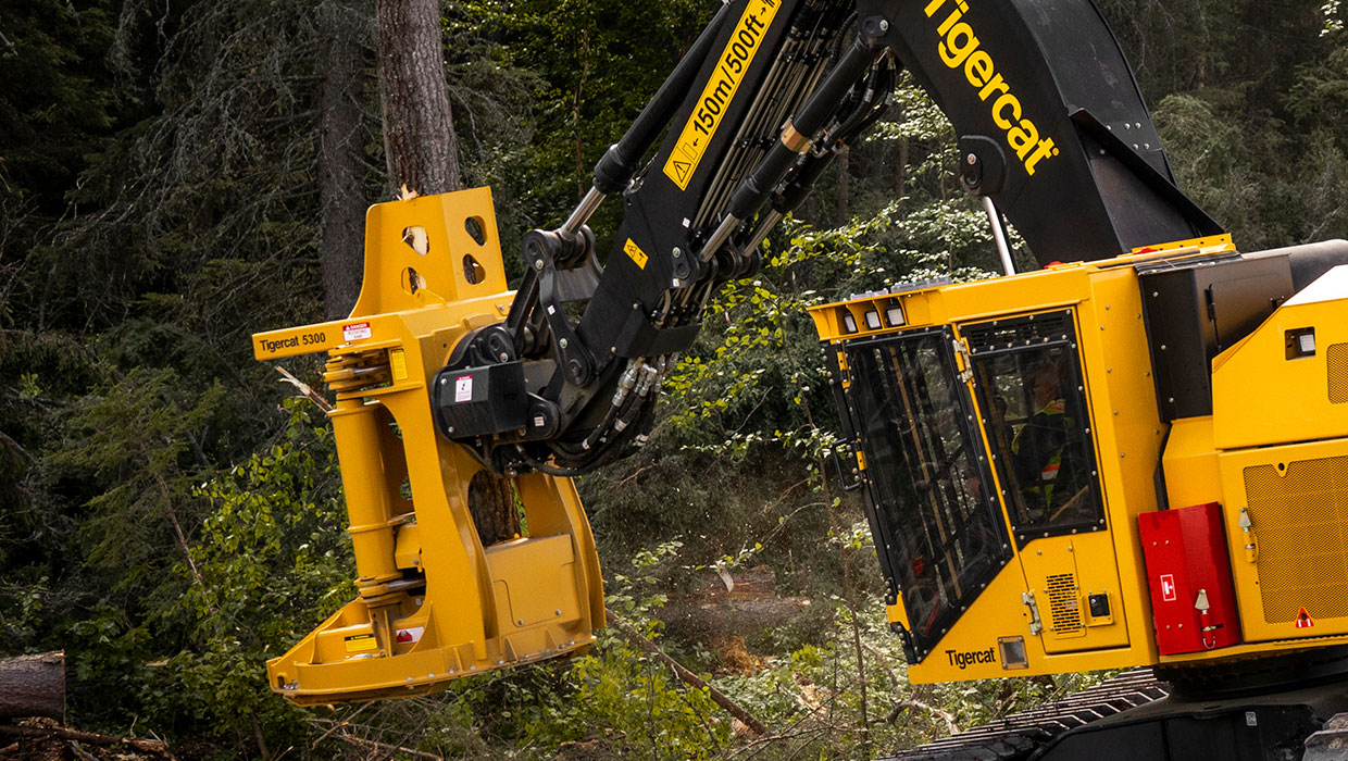 Image of a Tigercat 5300 bunching saw working in the field