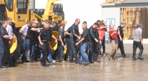 The amusing aftermath of Tigercat staff getting soaked with ice-cold water on a chilly day in late August.