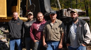 The J&B Logging Inc. crew soon after taking delivery of the LX830C in late 2010. (L-R) Tigercat district manager Jerry Smeak, Eric Savage (hand faller, dozer operator), Lynn Sisler (LX830C operator), Jimmy Glotfelty (owner) and Brad Beckman (240B loader operator). Skidder operator, Terry Alexander, is absent.