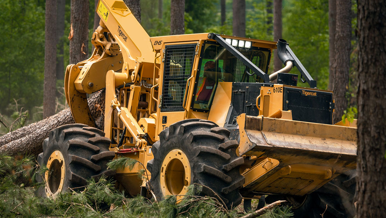Image of a Tigercat 610E skidder working in the field