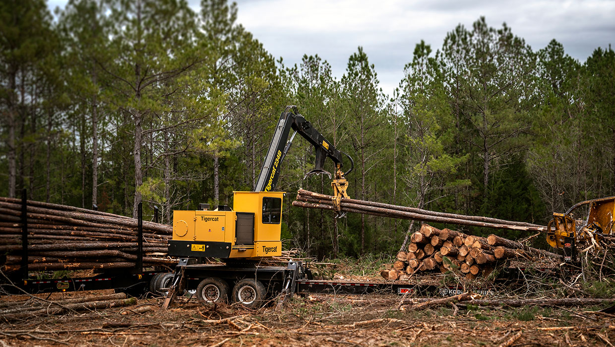 Tigercat 234B knuckleboom loader working in the field