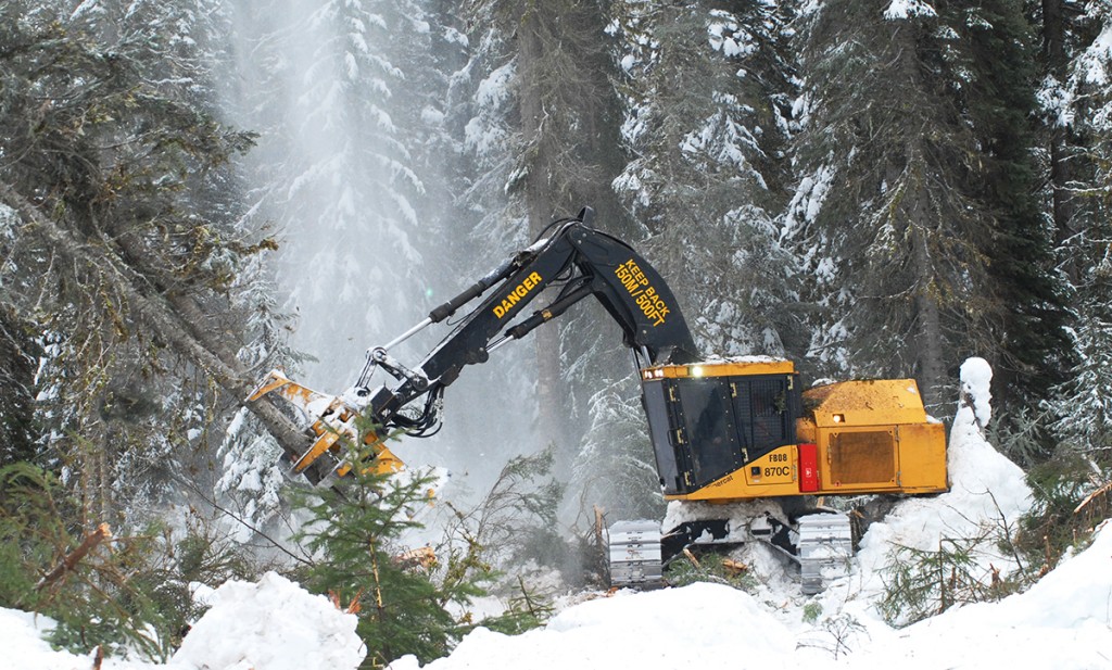 Валочно-пакетирующая машина 870C фирмы Tigercat зимой