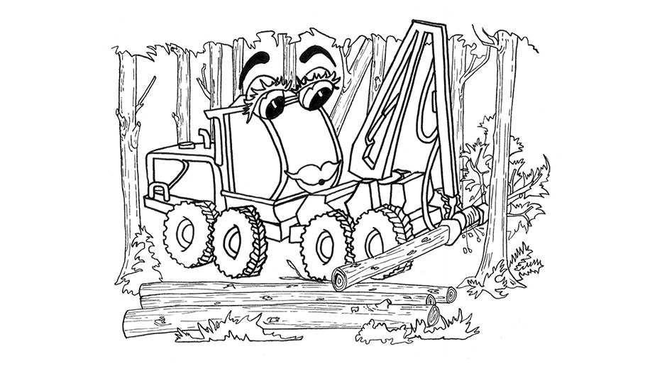 High res image download of the harvester page from the Tigercat colouring kids colouring book