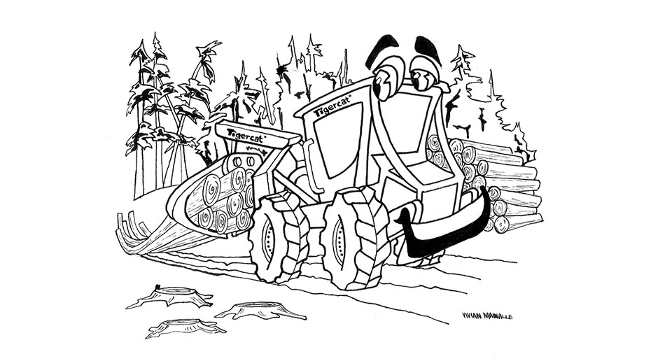High res image download of the Skidder page from the Tigercat colouring kids colouring book