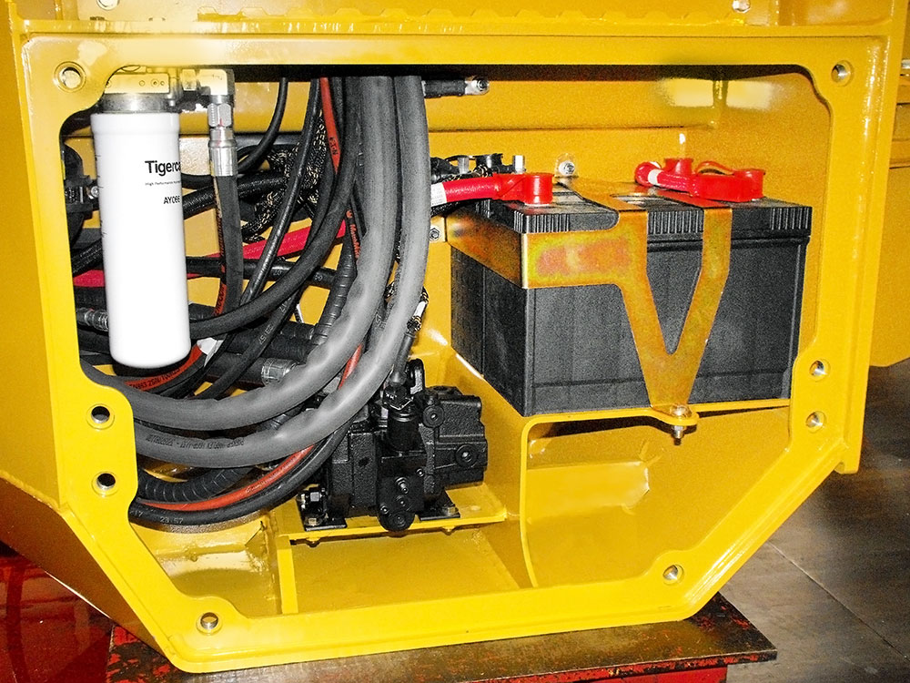 The interior compartment casing a Tigercat heavy equipment battery