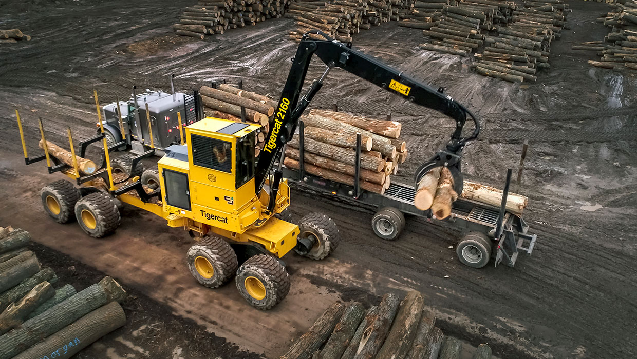 Image of a Tigercat 2160 loader forwarder working in the field