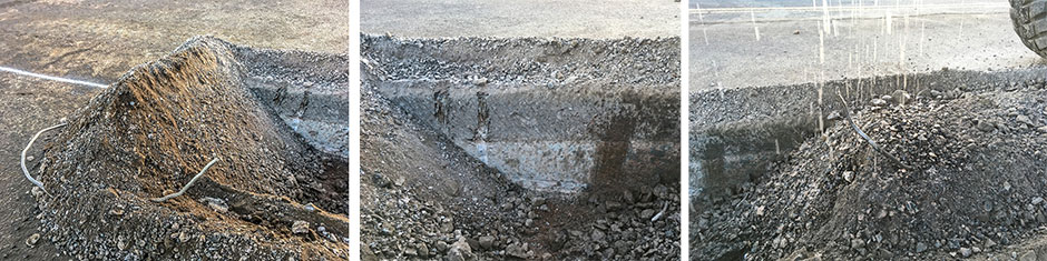 La trancheuse Tigercat T726G coupe facilement plusieurs centimètres de chaussée et de barres d'armature.