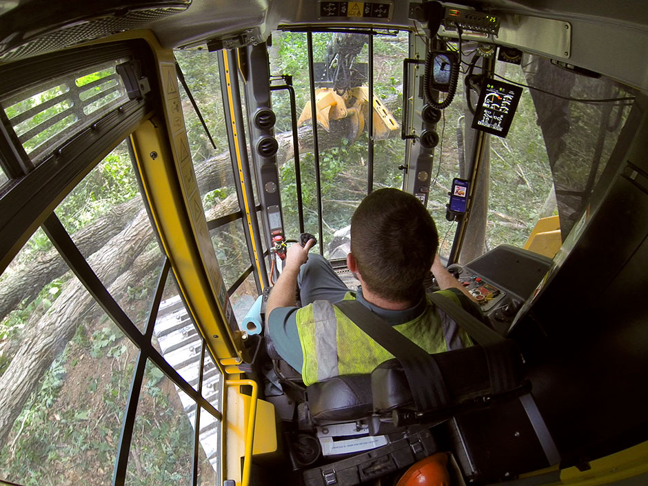 The operators cab in the Tigercat LX830D has clear sight lines.