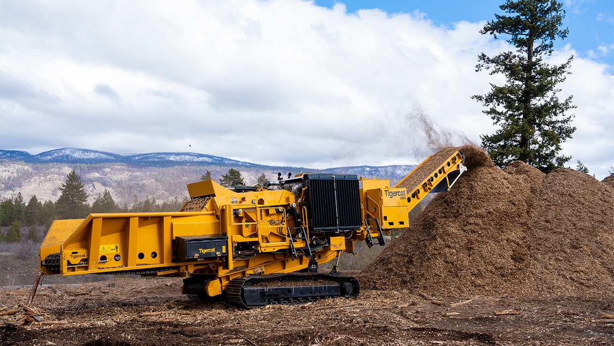 A Tigercat 6900 grinder working in the field