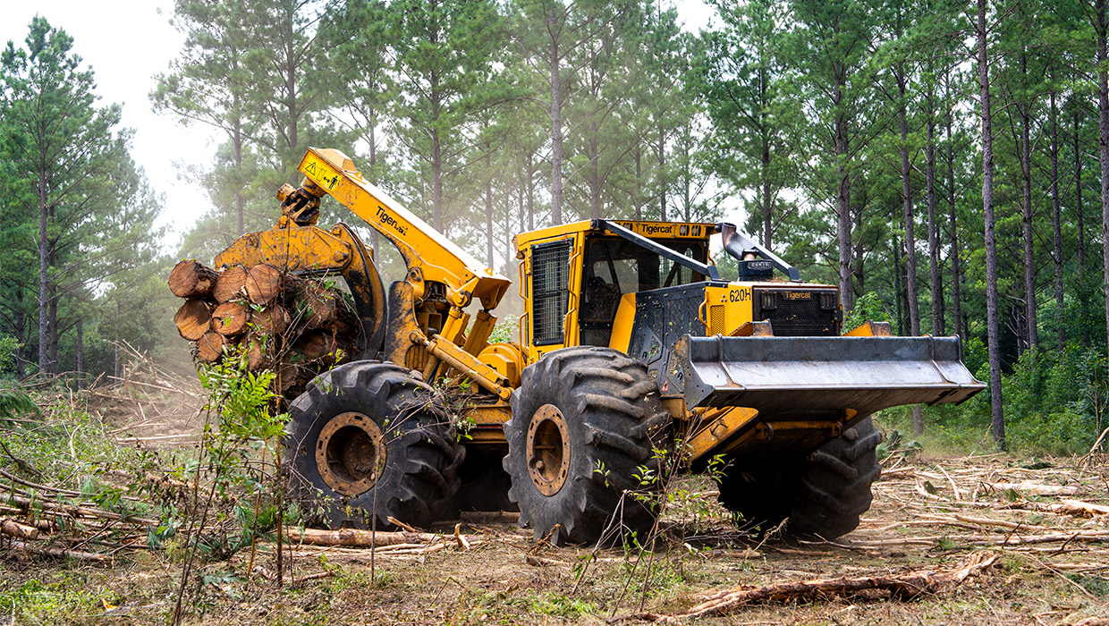 Image of a Tigercat 620H skidder working in the field