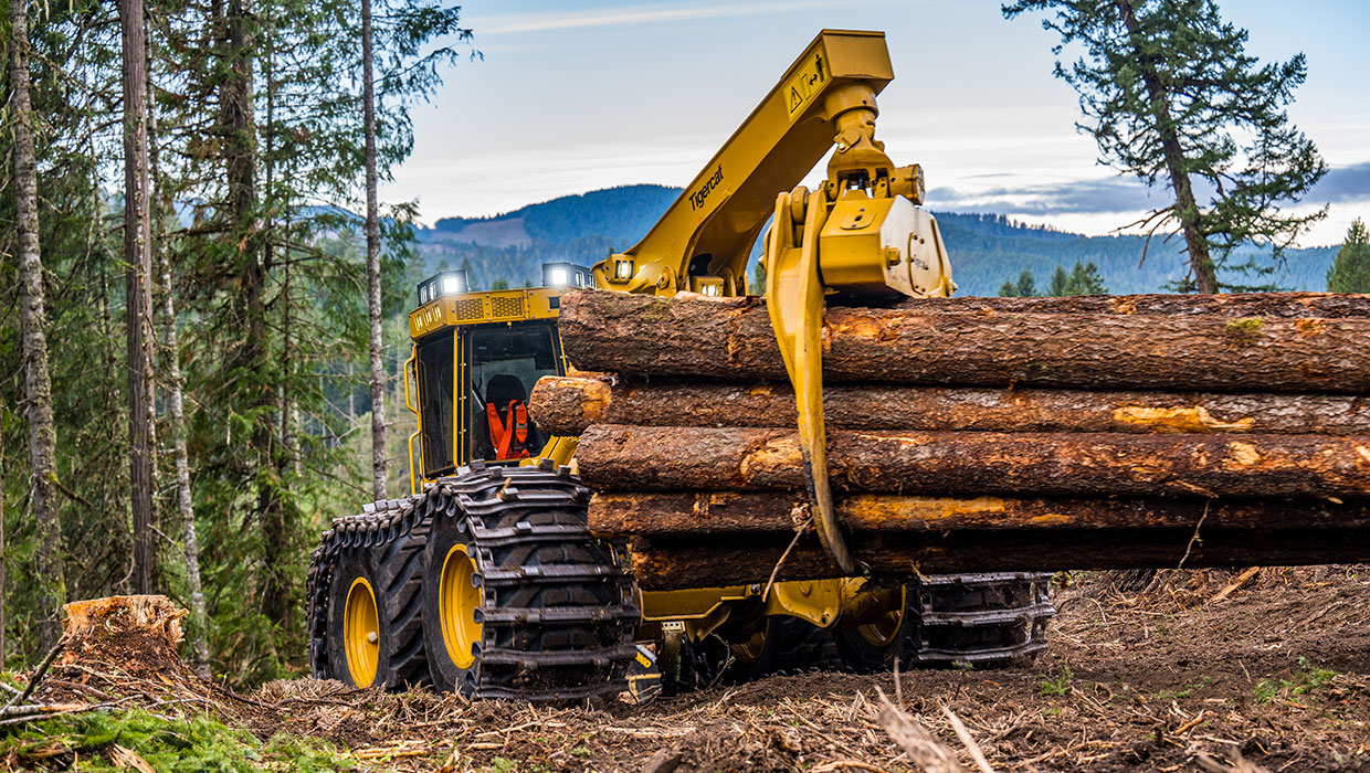 Image of a Tigercat 625H skidder working in the field
