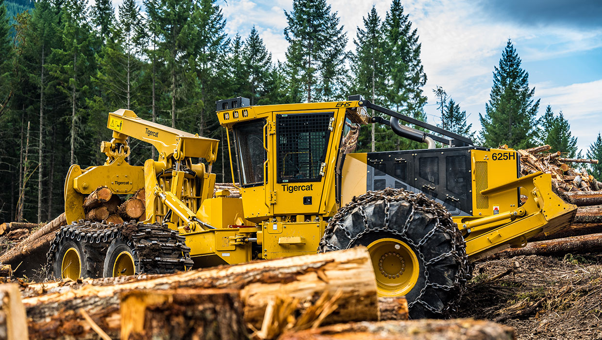 Image of a Tigercat 625H bogie skidder working in the field