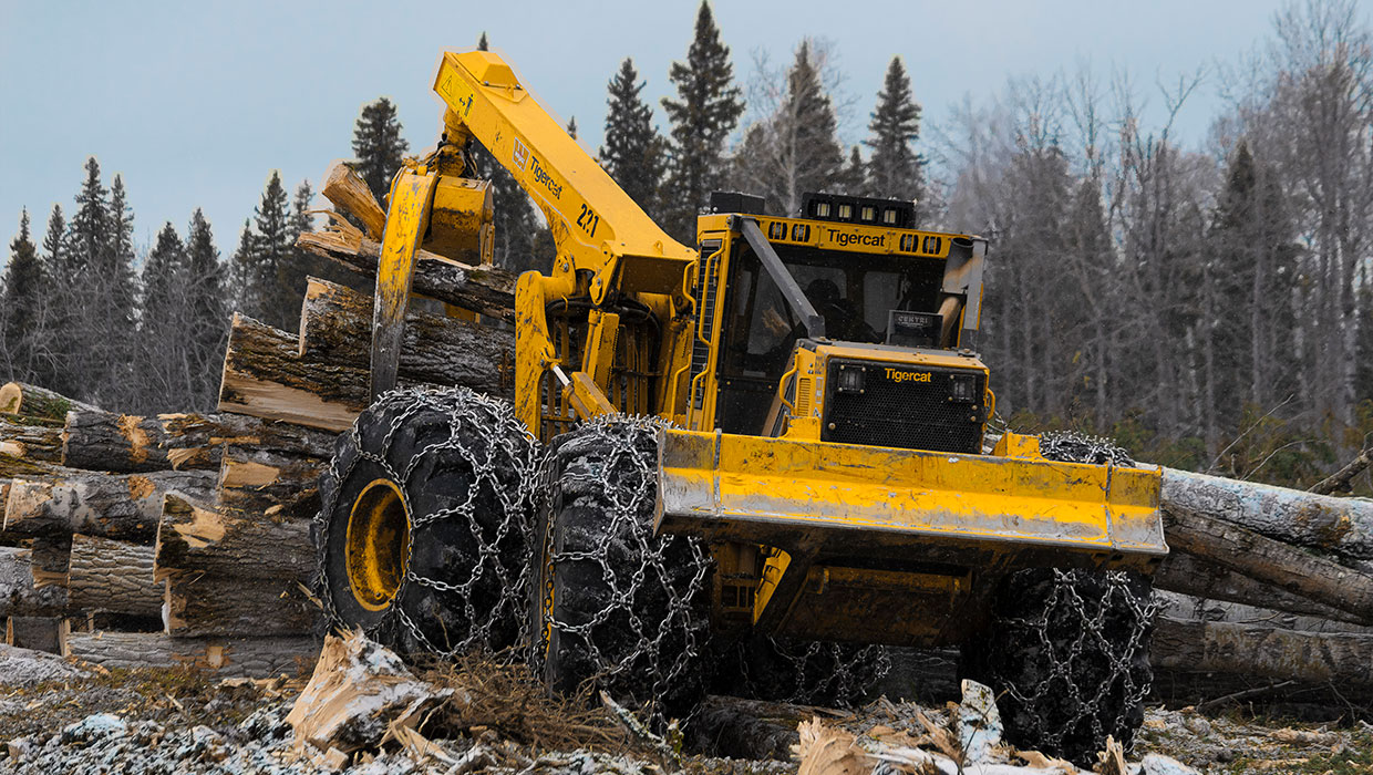 Image of a Tigercat 632H skidder working in the field