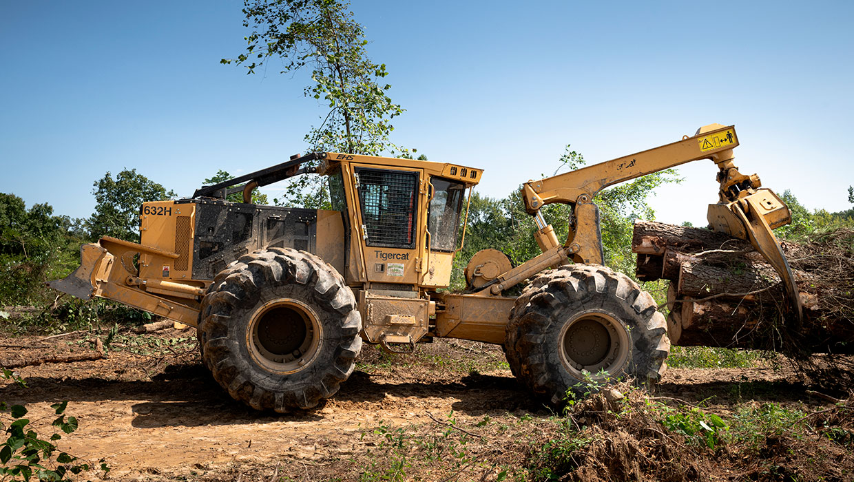 Image of a Tigercat 632H skidder working in the field
