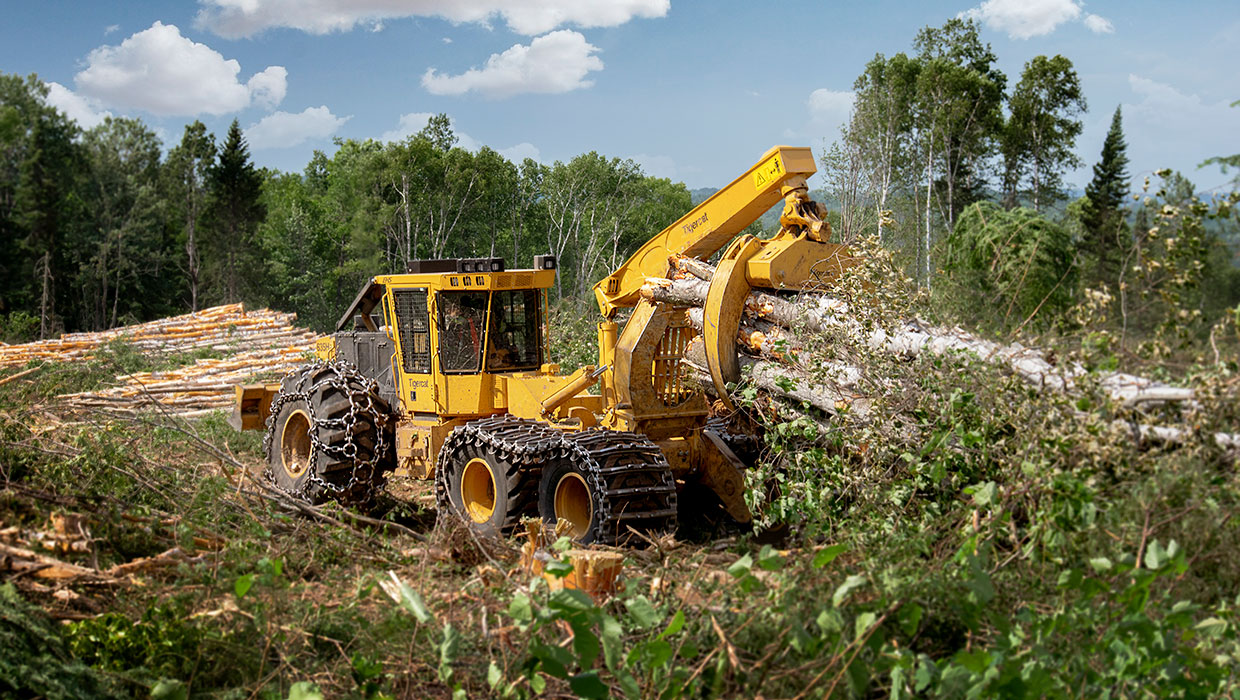 Image of a Tigercat 635H bogie skidder working in the field