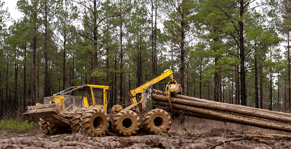 625E skidder in wet terrain