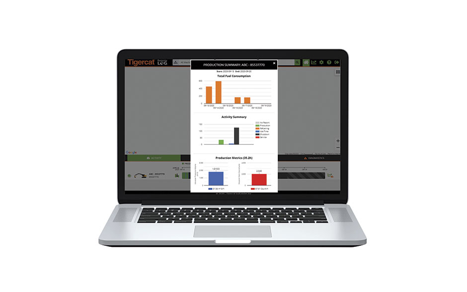 RemoteLog production summary report display screen on a laptop