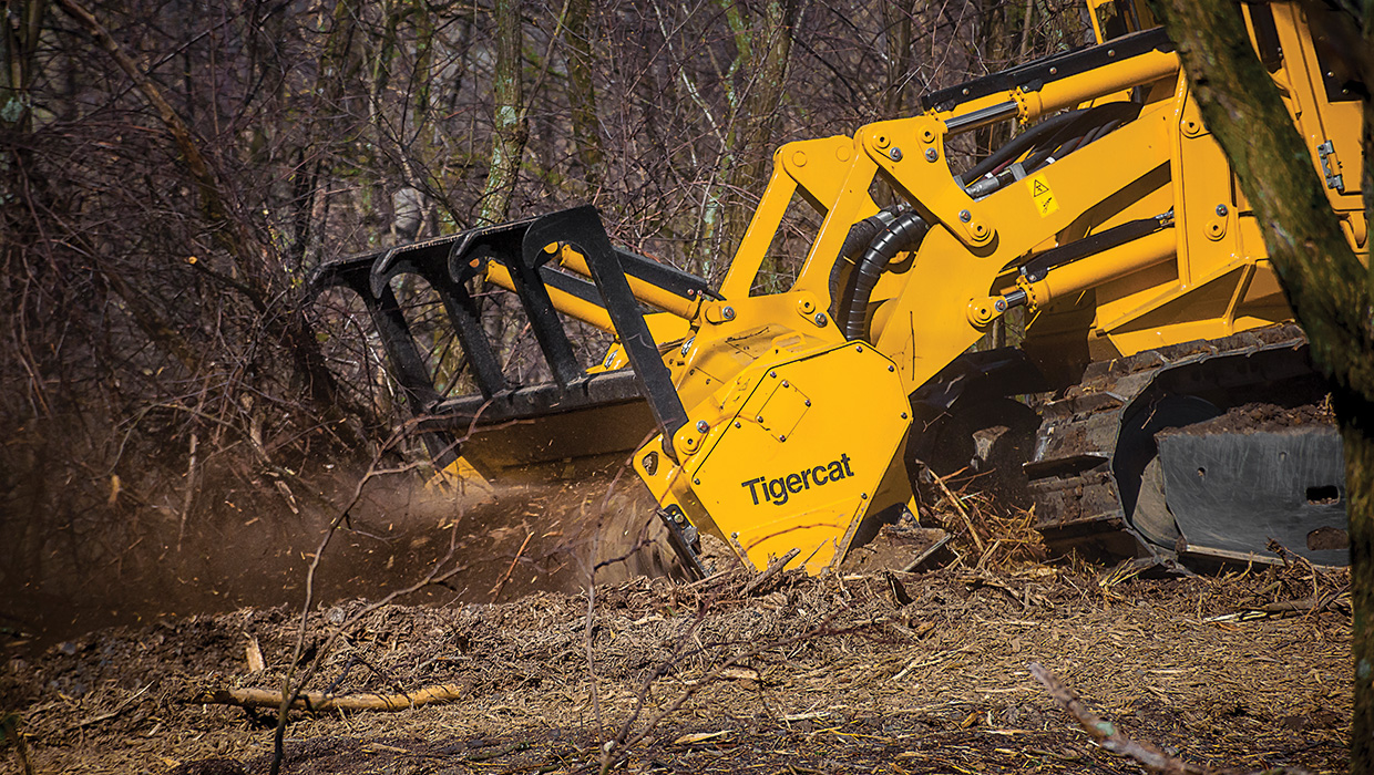 Image of a Tigercat 4061-25 mulching head working in the field