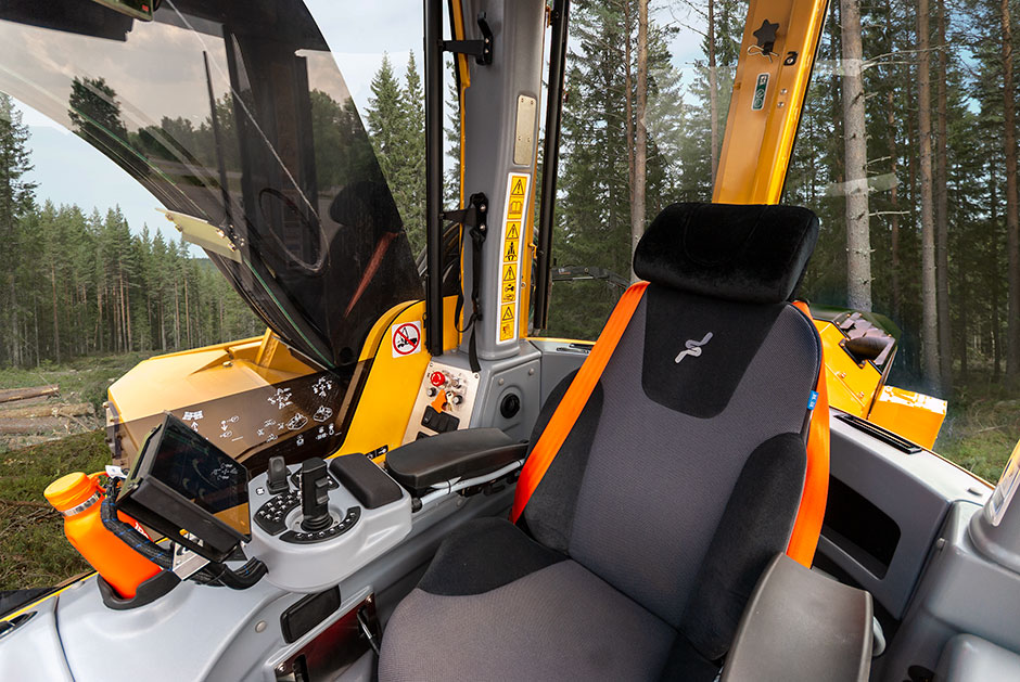 Inside the harvester cab