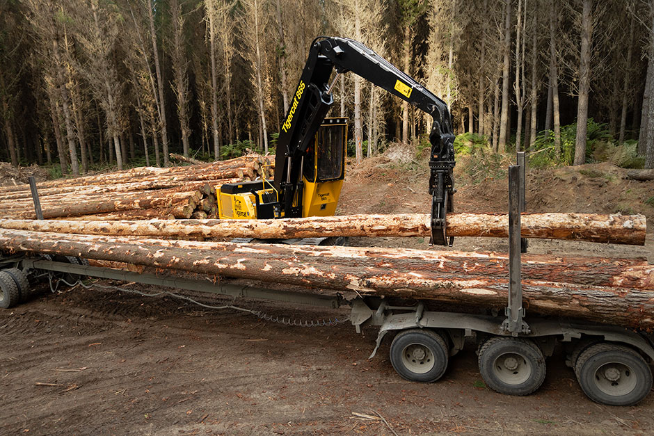 A picture of the second 865 logger in New Zealand loading a trailer.