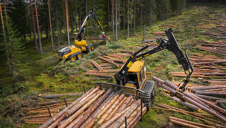 Tigercat 1165 и 1075C во время работы в Швеции