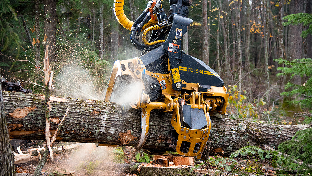 Image of a TCi 534 harvesting head processing timber