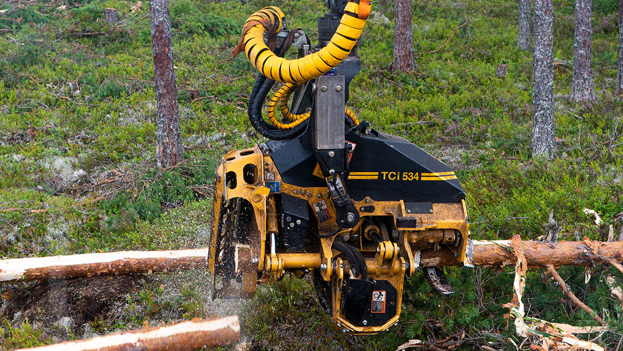 TCi 534 harvesting head working in the woods