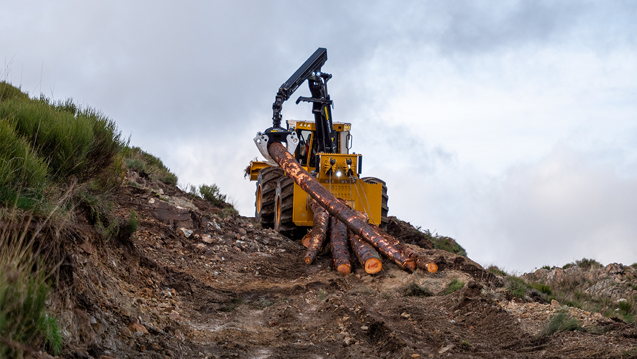 Image d’un débardeur à double treuil 612 de Tigercat en pleine action sur site