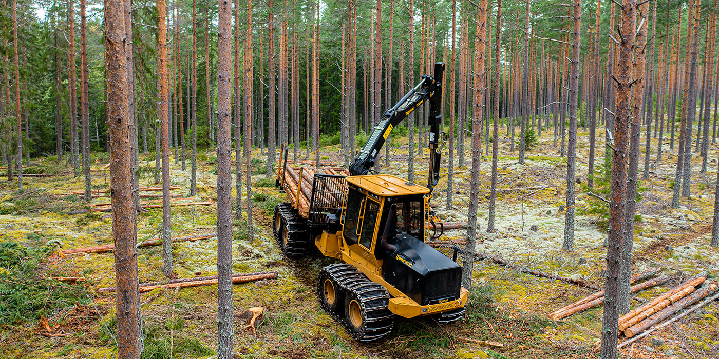 Transporteur Tigercat dans la forêt suédoise