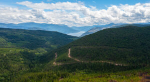 Aerial view of the West Kootenay region of southern British Columbia.
