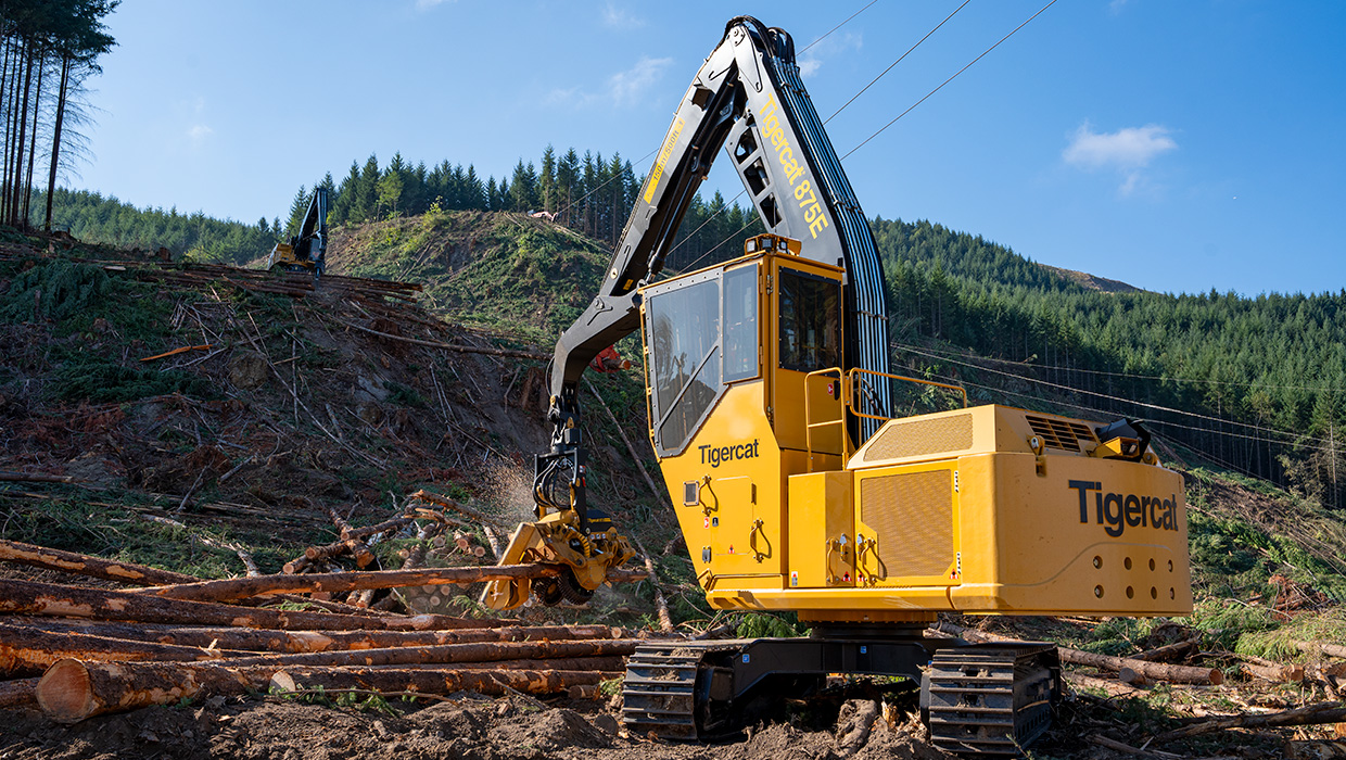 Tigercat 875E with 573 harvesting head working in the field