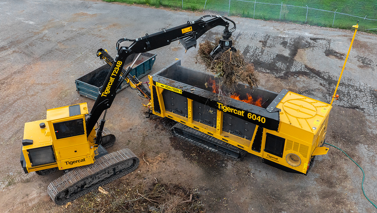 Tigercat 6040 carbonizer working in the field