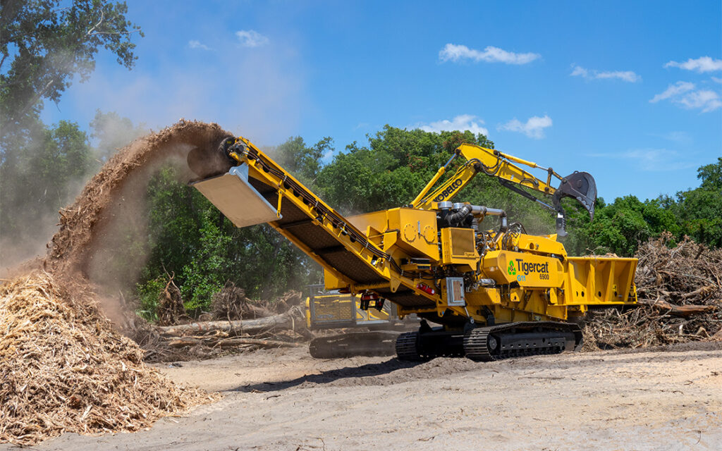 A Tigercat 6900 grinder working in the field