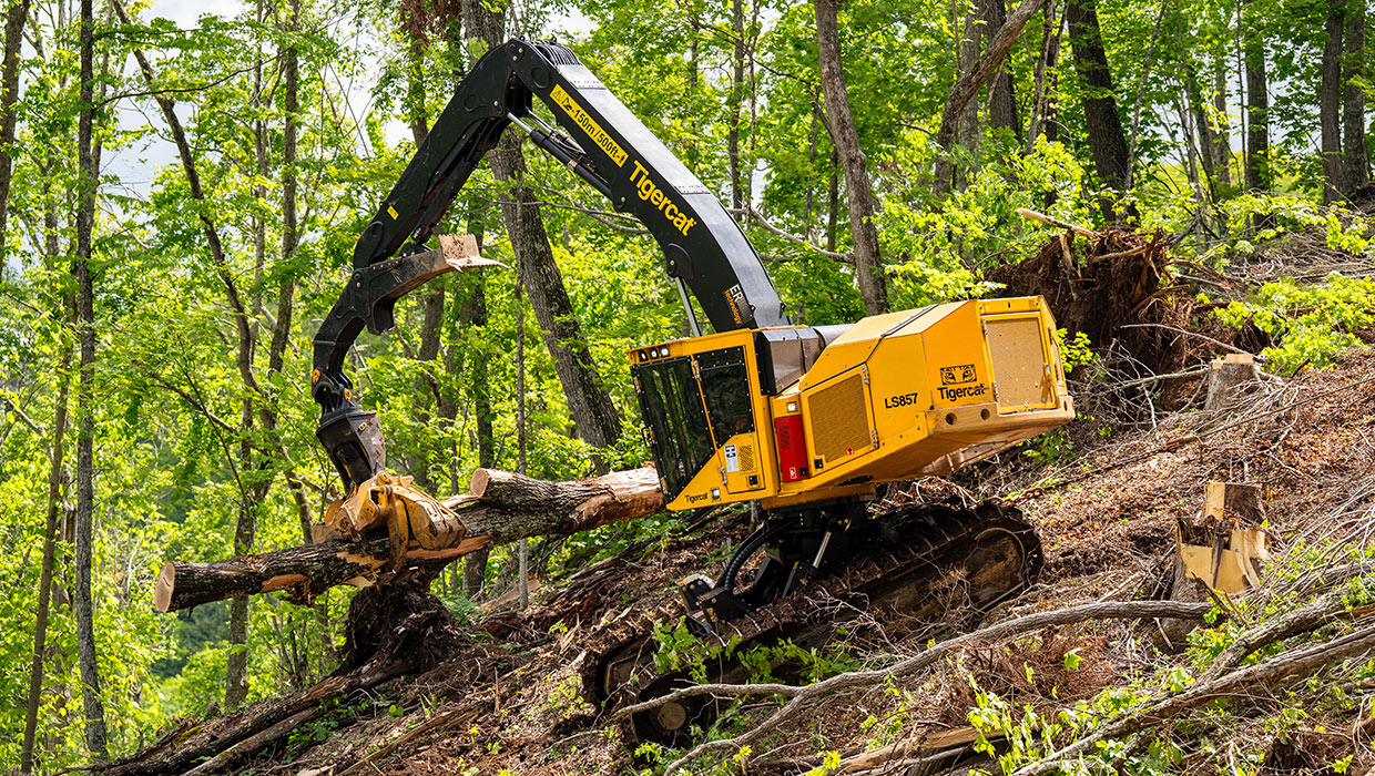 Image of a Tigercat LS857 shovel logger working in the field