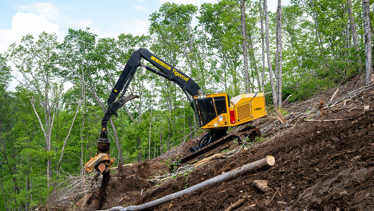 Image of a Tigercat LS857 shovel logger working in the field