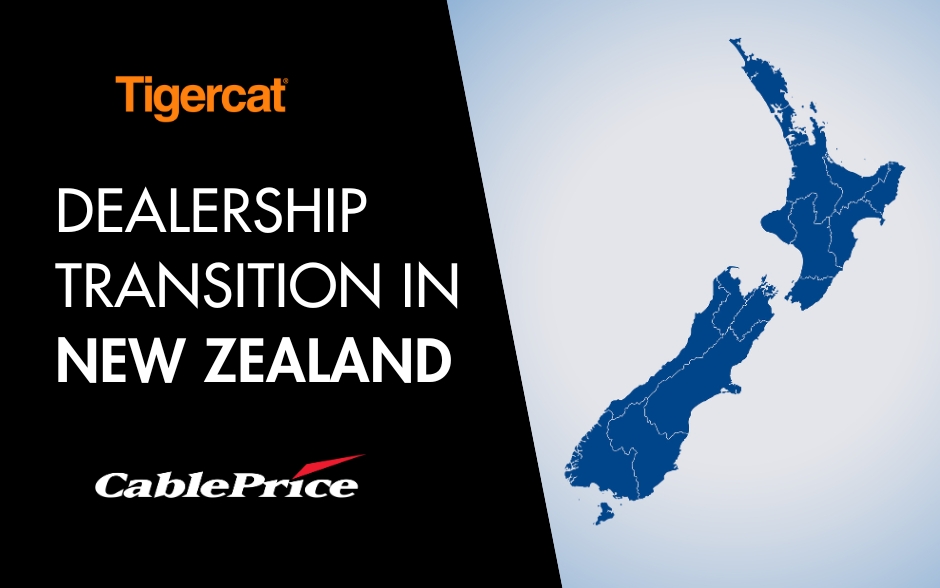 Map of New Zealand with Tigercat and Cable Price logos