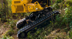 Close up of a Tigercat undercarriage