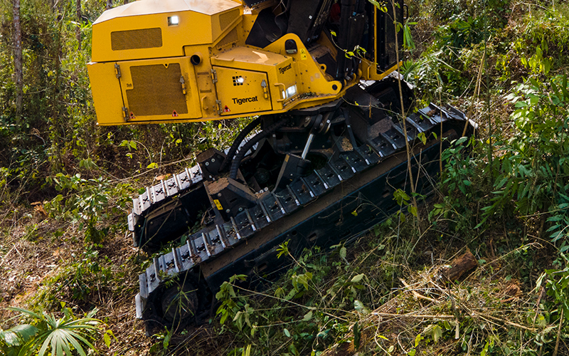 Close up of a Tigercat undercarriage